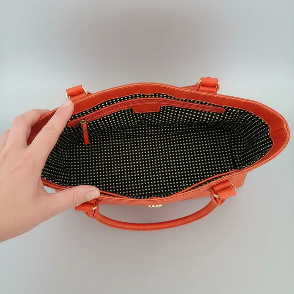 Kate Spade Orange Leather Satchel – Polka Dot Interior| MSRP $298